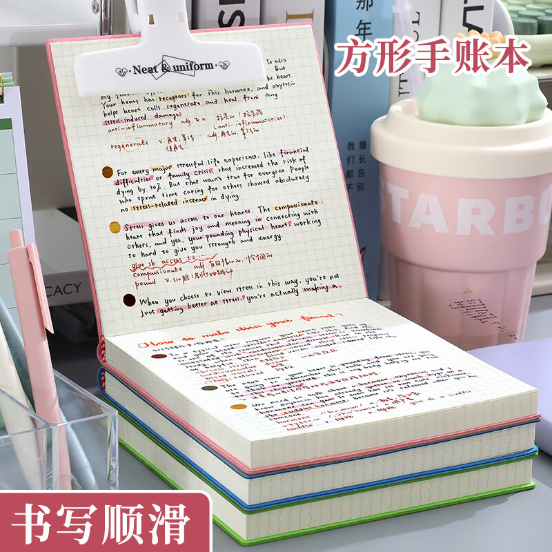 佐澜哲 方形网格笔记本本子思维导图记事本手账口袋本高颜值大学生考研读书摘抄本日记本 浅蓝详情图