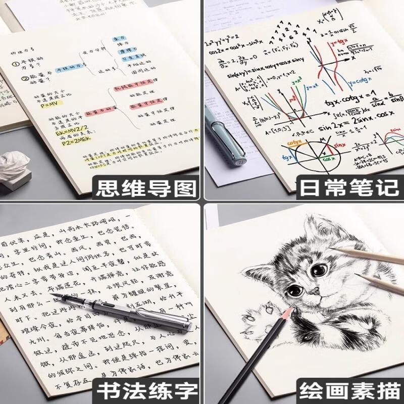 空白本牛皮笔记本子无格无线内页草稿白纸本大本子手绘本学生用美术画画白本子绘画思维导图简约 A4【空白】5本装详情图