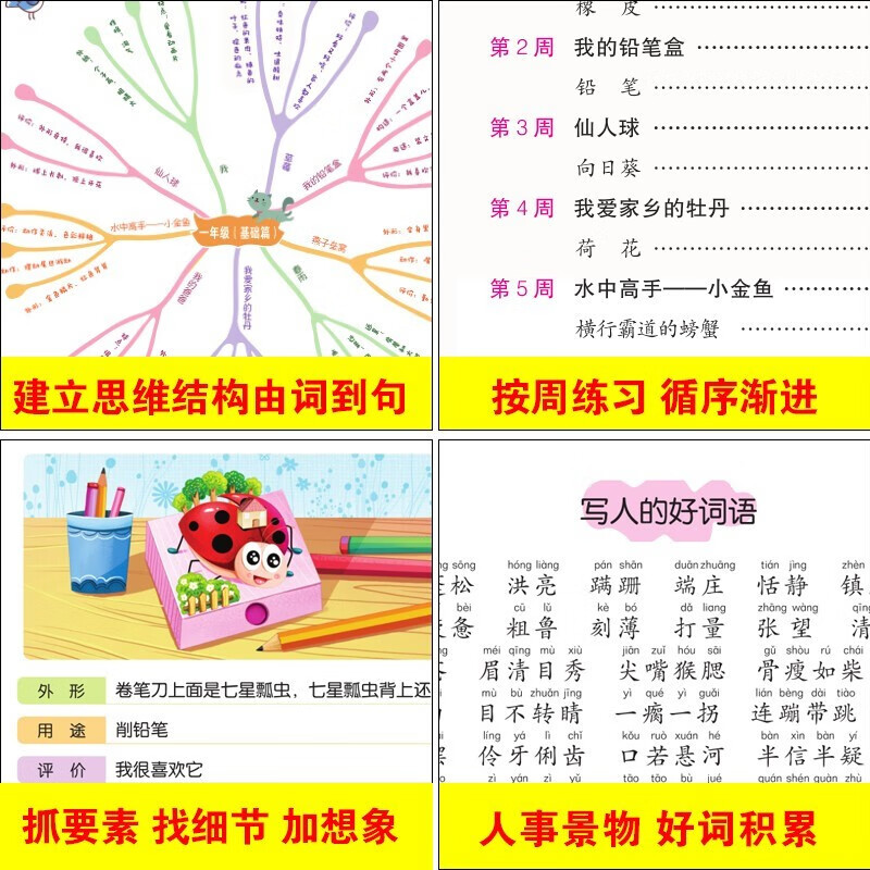  一年级看图说话写话语文思维导图知识衔接专项训练三步走基础篇+提高篇（共两册）详情图