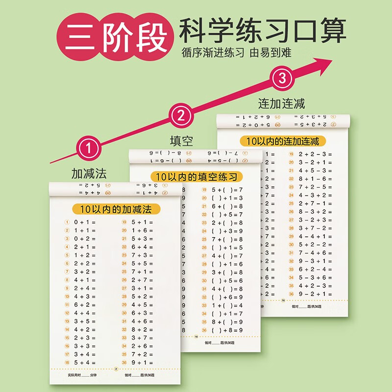 金枝叶一年级口算天天练幼小衔接100以内加减法练习题每日一练口算题卡幼儿园大班学前班中班幼升小数学教材算术练习册 【全套5本】10-100以内加减法/共465页详情图