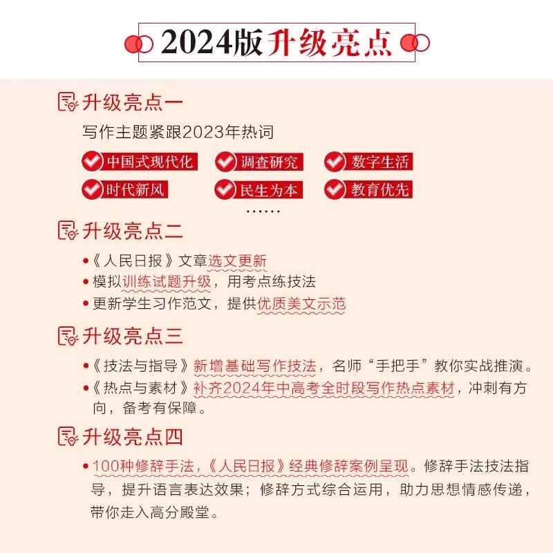 【2024新华正版】人民日报教你写好文章/读时政 中考版高考版金句与使用 热点与素材 技法与指导 作文素材模板书 七八九年级初高中一二三写作指导 【高中版】金句与使用详情图