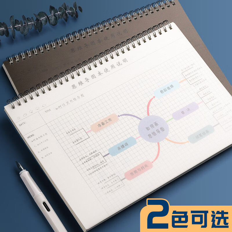逸沁堂思维导图本子强迫症笔记本子大号加厚大学生课堂考研做笔记专用本带模版横向康奈尔网格方格本 B5思维导图【白】2本(无)详情图