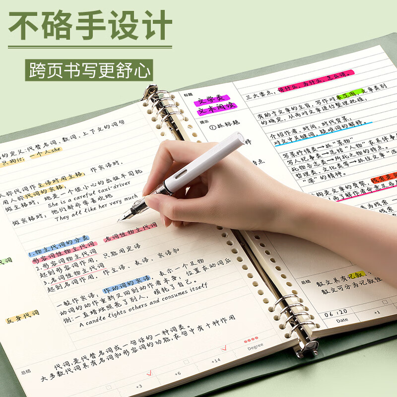 【开学必备】ujia 康奈尔活页本a4大号笔记本文具可拆卸软皮面本5R高效记忆思维导图学习考研本 落日红详情图