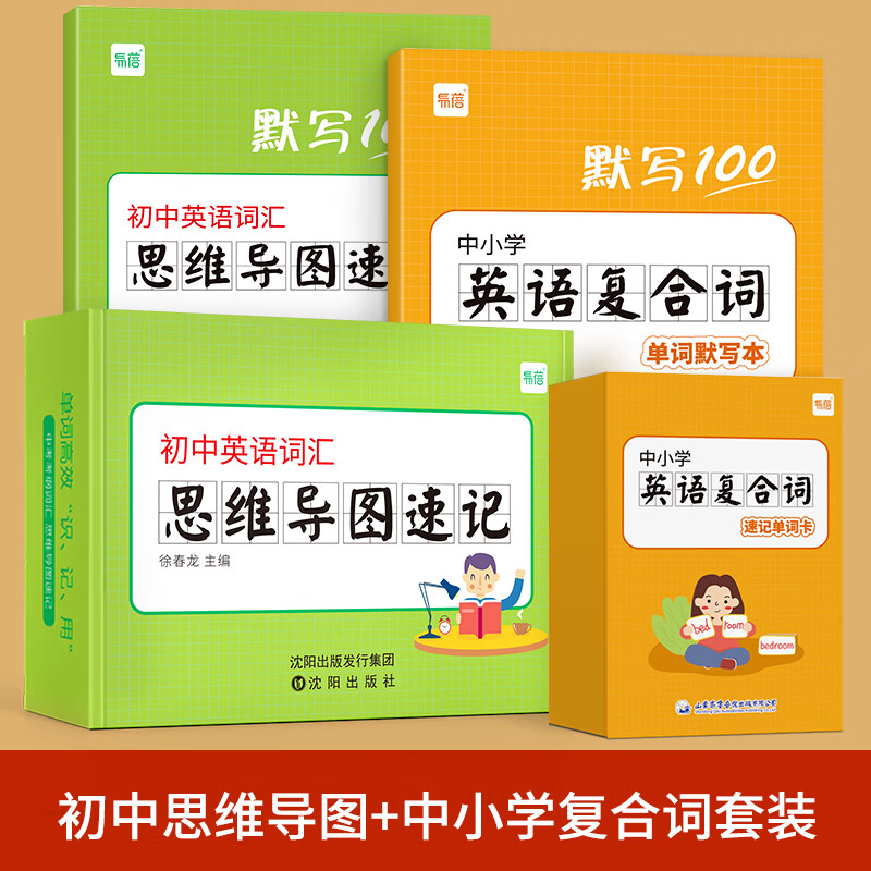 【易蓓】初中英语思维导图速记单词大纲词汇英语词根词缀高中快速记忆单词卡片闪卡手卡 初中思维导图+中小学复合词套装详情图