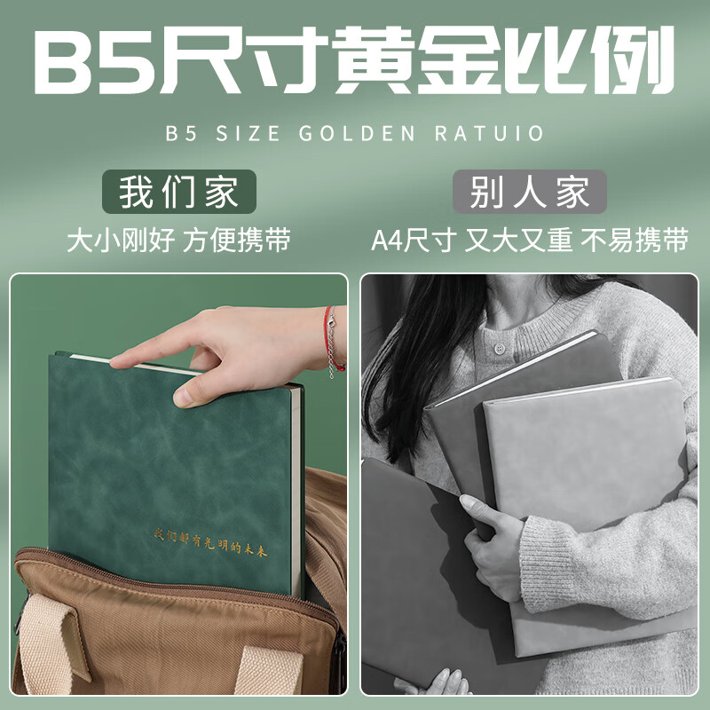 嘉然恒康奈尔笔记本本子B5软皮面本5R记忆法思维导图大学生开学必备复习考研备考学习考公记事本墨绿色详情图