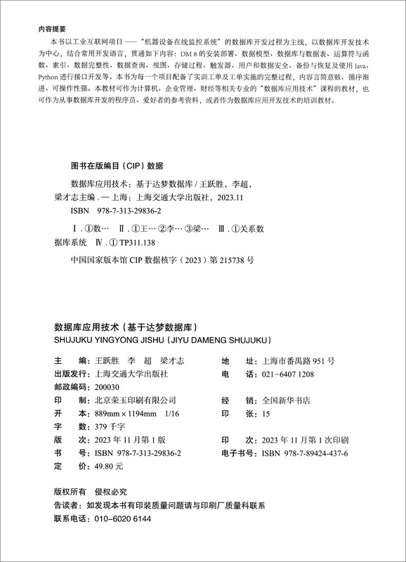 数据库应用技术：基于达梦数据库详情图