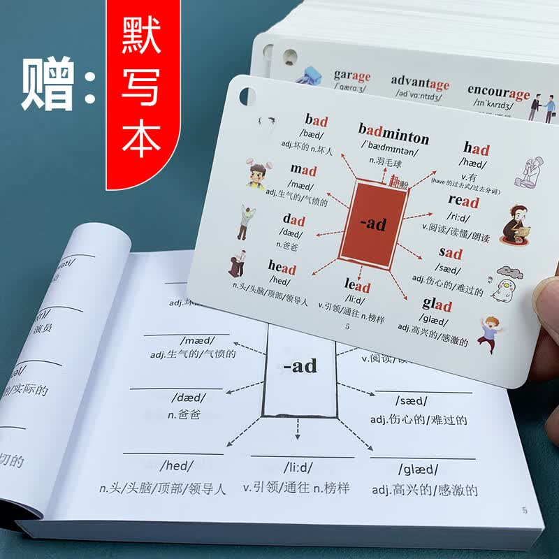 趣得分初中英语单词卡思维导图英语中考高频词汇英文速记卡记忆手闪卡片 初中思维导图速记3000英语单词