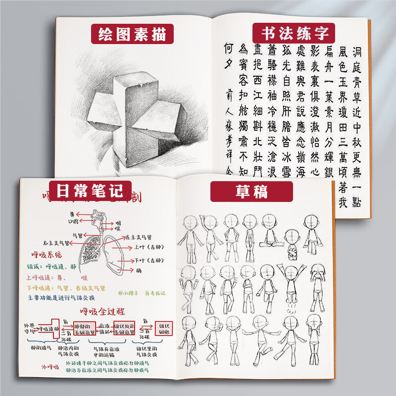 a4空白本牛皮笔记本子无格无线内页白纸本b5画画草稿本大本子a5空白页纯色本思维导图绘图画手绘美术薄 B5【空白】5本详情图