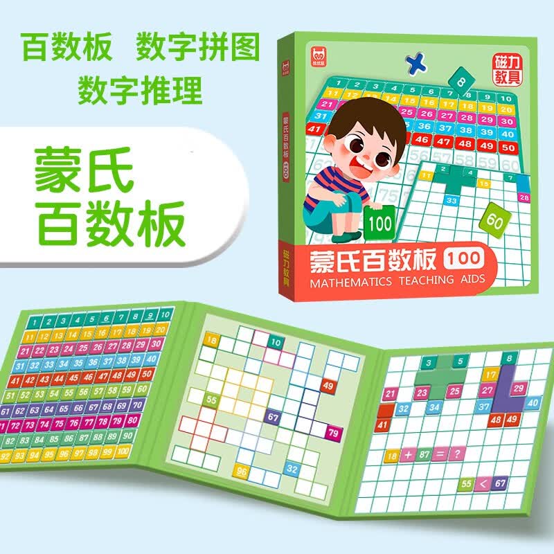 磁力教具数学启蒙教具(精装礼盒4册) 幼小衔接数学启蒙 凑十法借十法分数板分数盘蒙氏百数板20以内加减法十格阵 儿童节礼物详情图