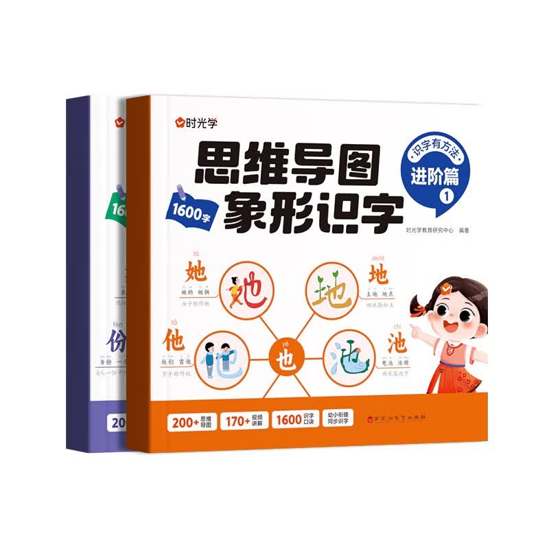 【时光学】思维导图象形识字进阶篇全2册小学速记汉字识字口诀趣味识字1600字生字组词神器详情图