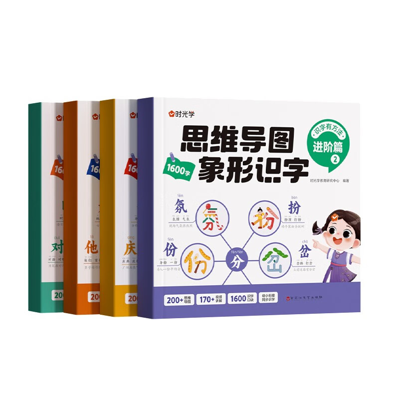 【时光学】思维导图象形识字基础+进阶篇全4册小学速记汉字识字口诀趣味识字1600字生字组词神器详情图