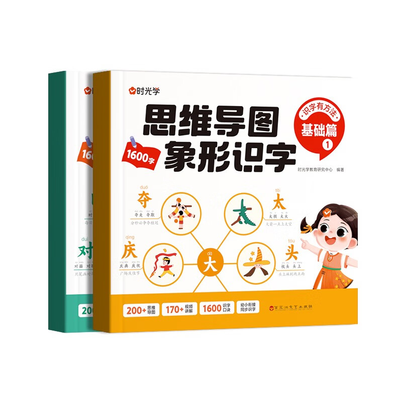 【时光学】思维导图象形识字基础篇全2册小学速记汉字识字口诀趣味识字1600字生字组词神器详情图