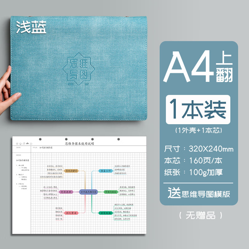 淼许 思维导图笔记本A4活页本大号活页软皮网格康奈尔本子B5高颜值大学生考研法考专用初高中生 A4浅蓝色详情图