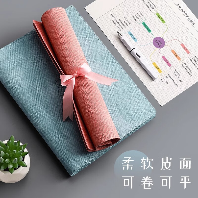 淼许 思维导图笔记本A4活页本大号活页软皮网格康奈尔本子B5高颜值大学生考研法考专用初高中生 A4浅蓝色详情图