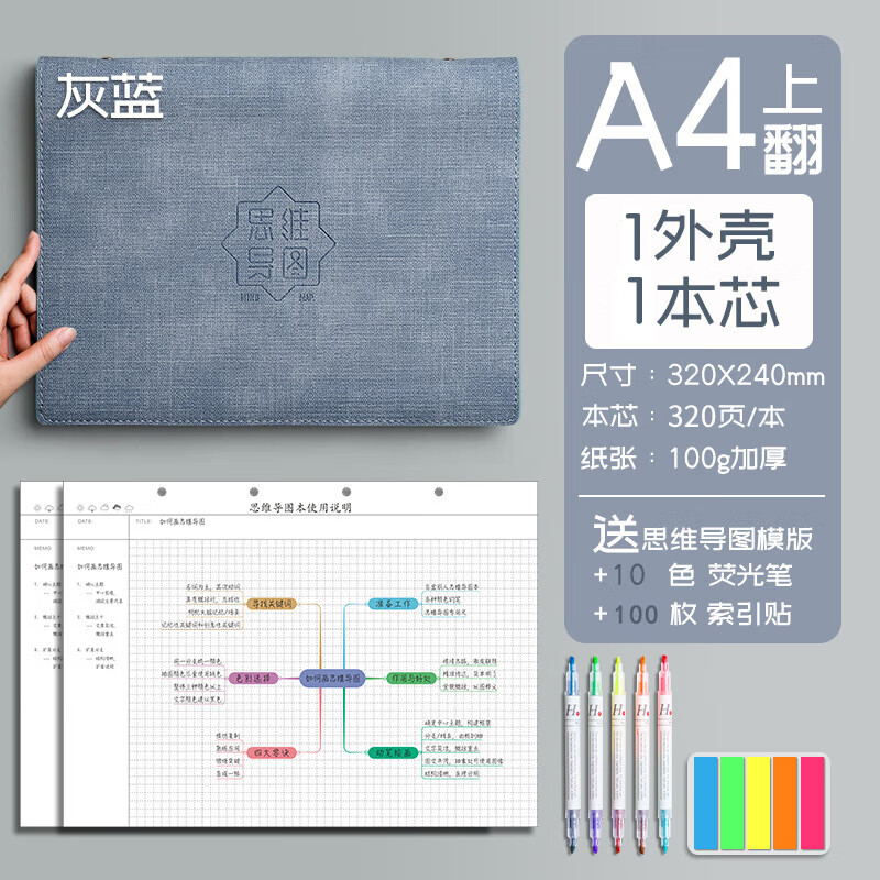 米砾思维导图笔记本A4大号活页软皮网格康奈尔本子大学生考研复习专用上翻线圈本开学季礼物必备用品详情图