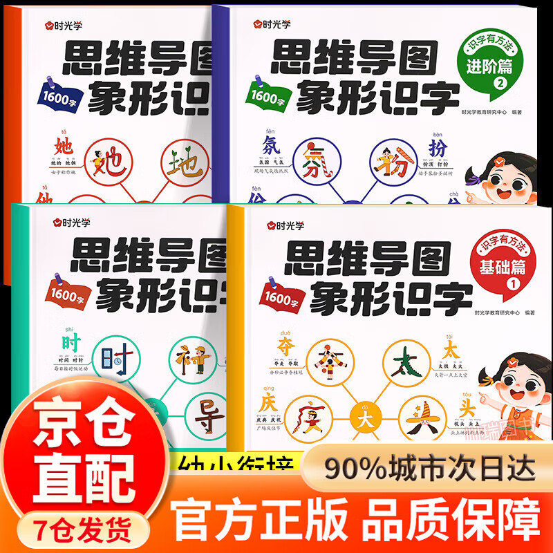 【官方正版】时光学思维导图象形识字基础进阶篇全套幼儿认字识字书象形1600字幼儿园大班学前班宝宝早教启蒙书幼小衔接 汉语拼音拼读训练幼小衔...