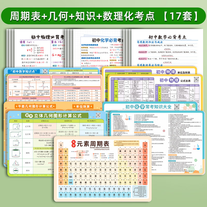 2025中考初中数学知识点总结物理公式大全知识点总结元素周期表难点重点考点归纳学霸笔记速记卡片 【初中学霸全套】数理化英29件套 42cm*58cm 名师精编防水覆膜