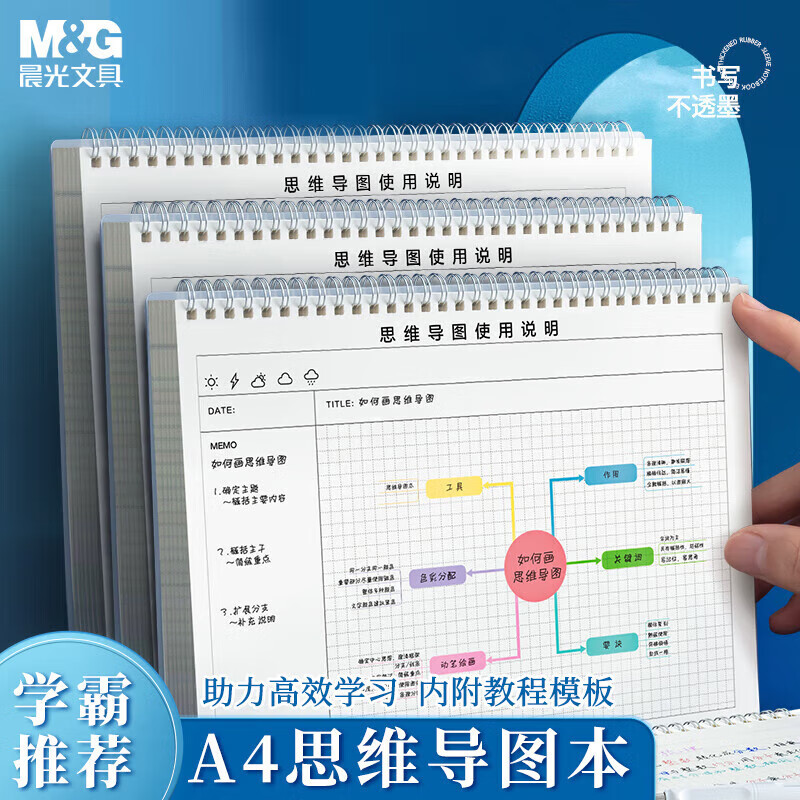 晨光(M&G)A4/80页学生考研打卡计划网格本康奈尔笔记本子思维导图笔记本V-XA4812 1本装详情图