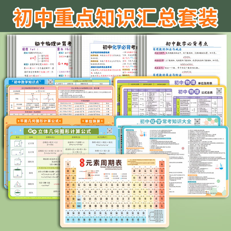 2025中考初中数学知识点总结物理公式大全知识点总结元素周期表难点重点考点归纳学霸笔记速记卡片 【初中学霸全套】数理化英29件套 42cm*58cm 名师精编防水覆膜