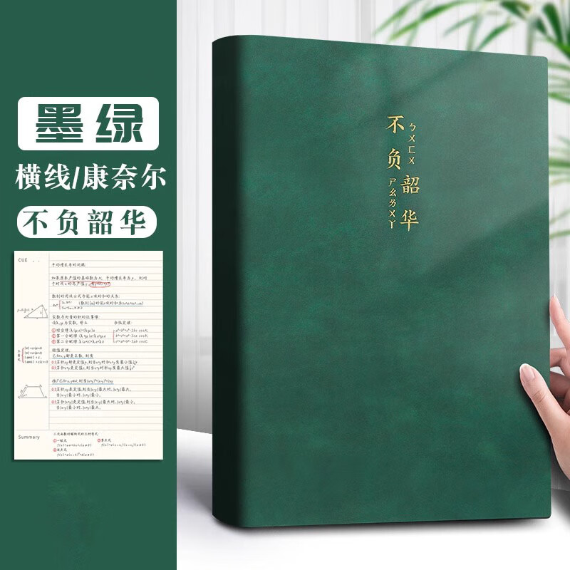 白金丽人 康奈尔笔记本本子5R高效记忆思维导图复习本加厚备考复习开学季学习a4软皮简约大号记事本 墨绿详情图