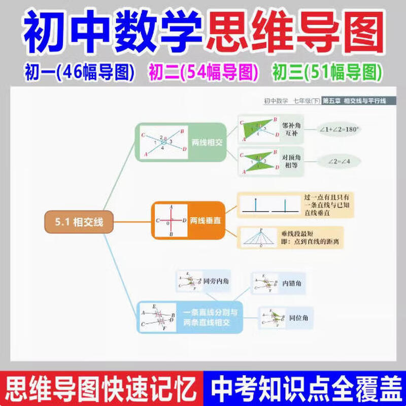 初中地理历史生物数学物理思维导图知识点总结速记人教上下册全套 数学 初中一年级详情图