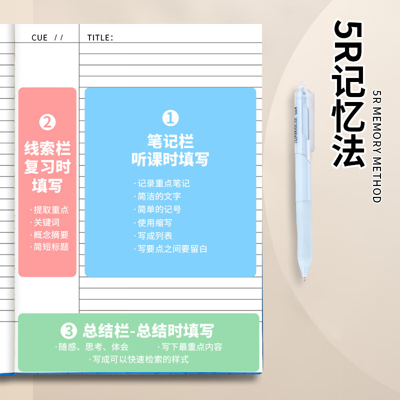 朗捷康奈尔笔记本本子加厚288页加大b5软皮面本5R高效记忆思维导图本子大学生复习考研学习记事本详情图