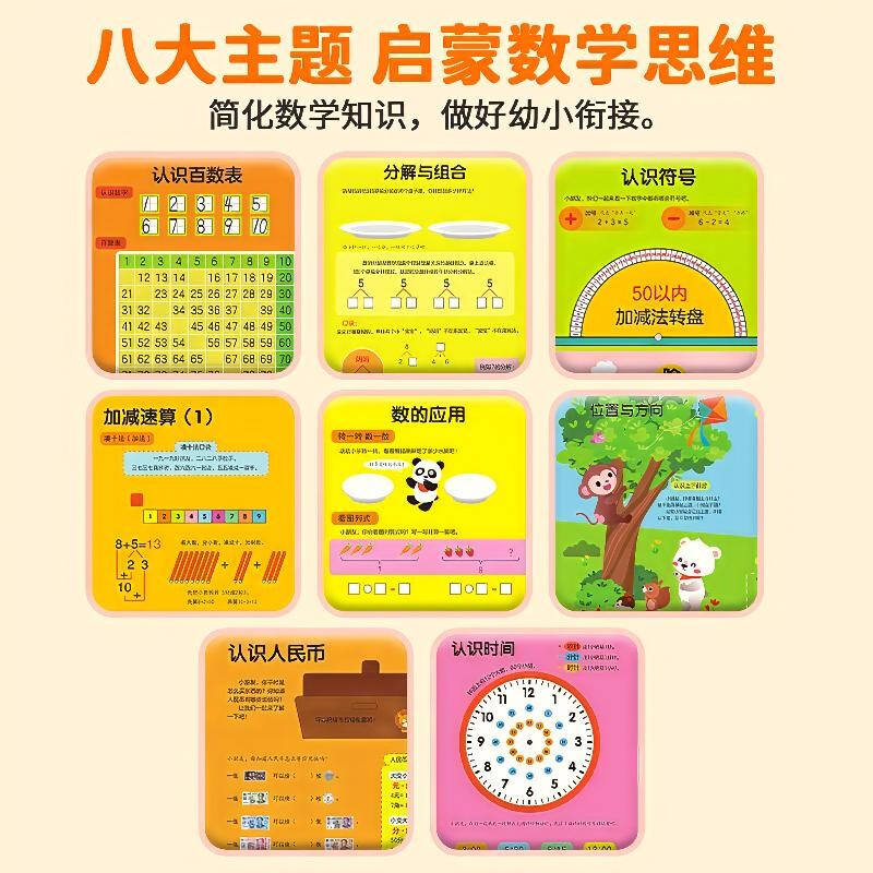 幼小衔接数学启蒙机关书+数学思维启蒙机关书（共2册）幼小衔接边学边玩培养数感 趣味学习凑十法借十法位置与方向等数学基础知识详情图