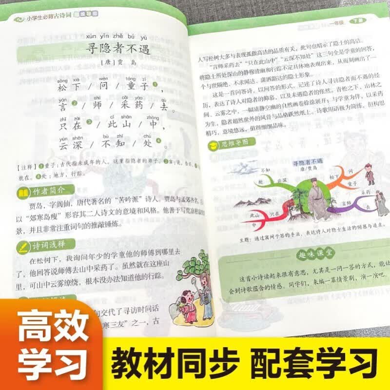 小学生必背古诗词 思维导图注音版 赠送小学生必背文学常识详情图
