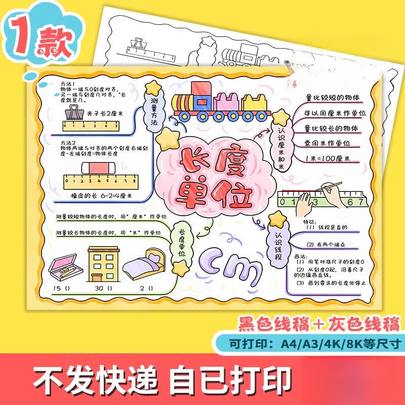 长度单位思维导图手抄报电子模板小学生数学二年级上册t272详情图