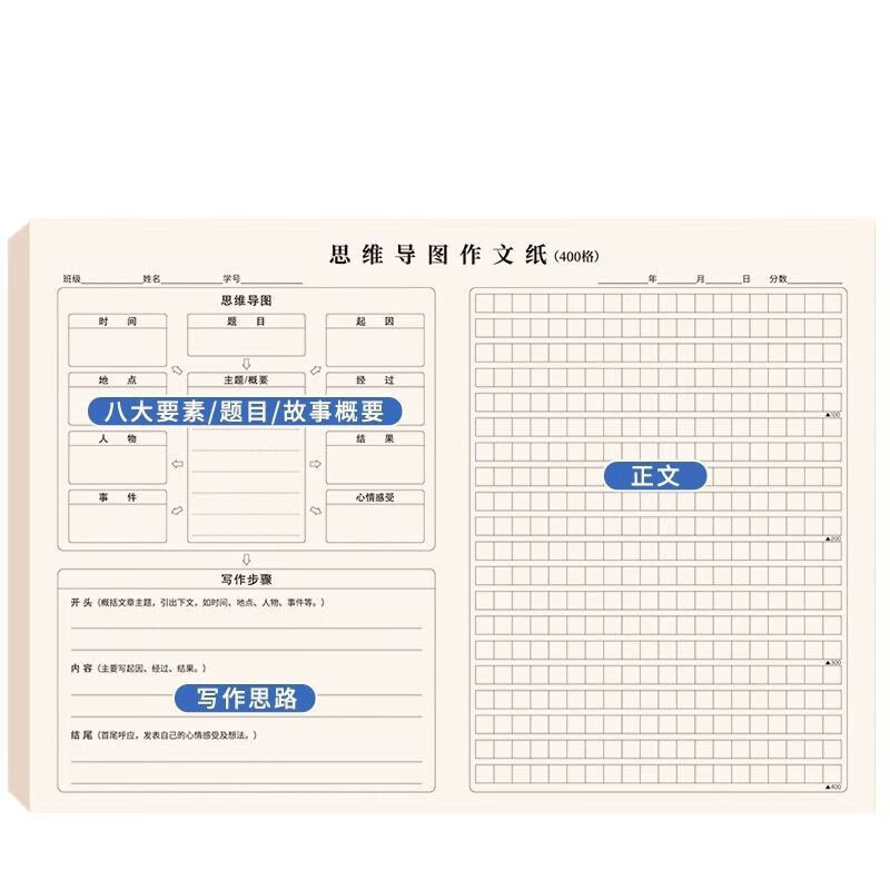纸老虎思维导图作文纸 小学生写作训练专用作文方格纸400格练习纸本稿纸 思维导图作文纸400格【1包50张】详情图