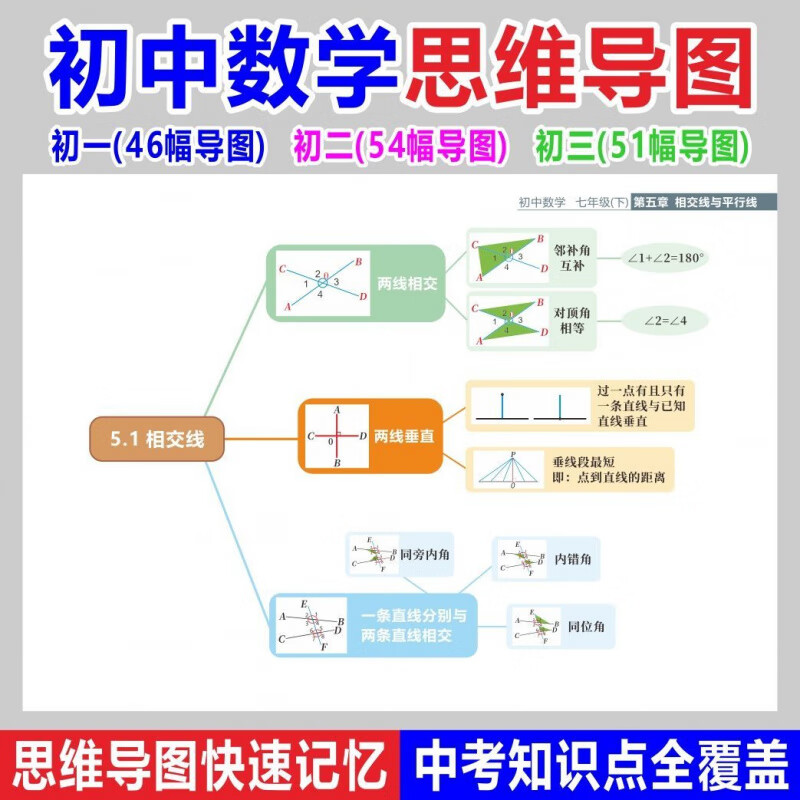 初中地理历史生物数学物理思维导图知识点总结速记人教上下册全套 数学 初中一年级详情图