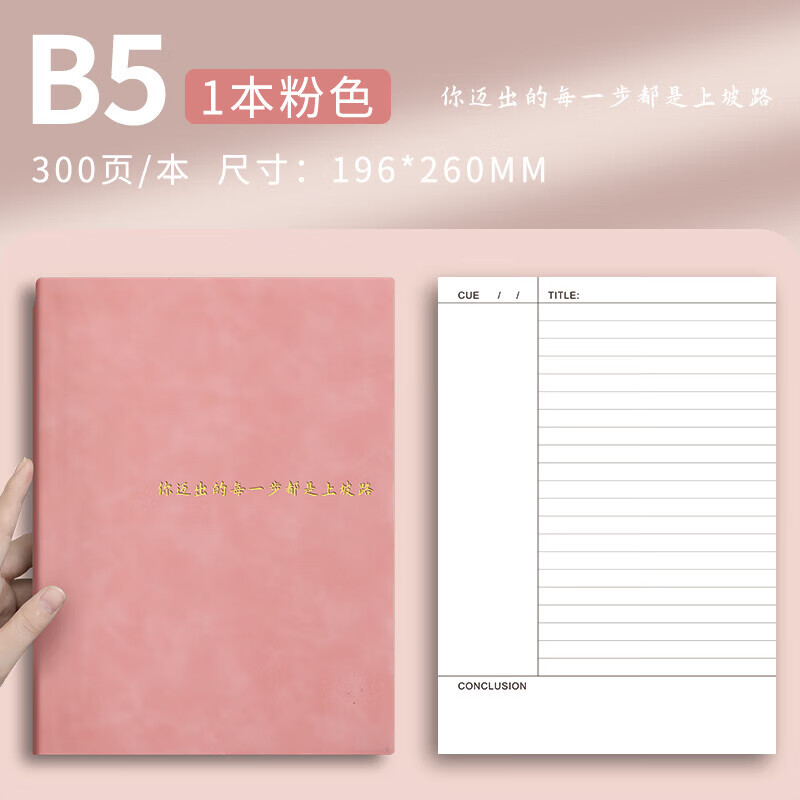 嘉然恒康奈尔笔记本本子B5软皮面本5R记忆法思维导图大学生开学必备国考复习考研备考学习考公记事本粉色详情图