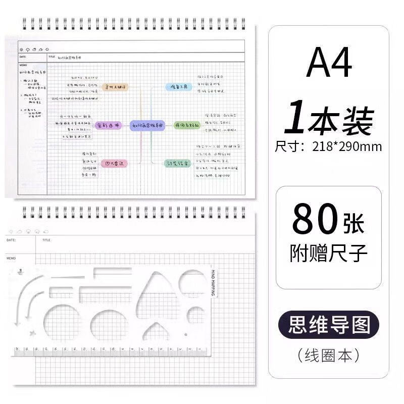 BLINGIRD a4大号思维导图笔记本子活页夹装订横式四维导图纸张空白的康奈尔模板小学生做手绘画的 1本/A4思维导图详情图