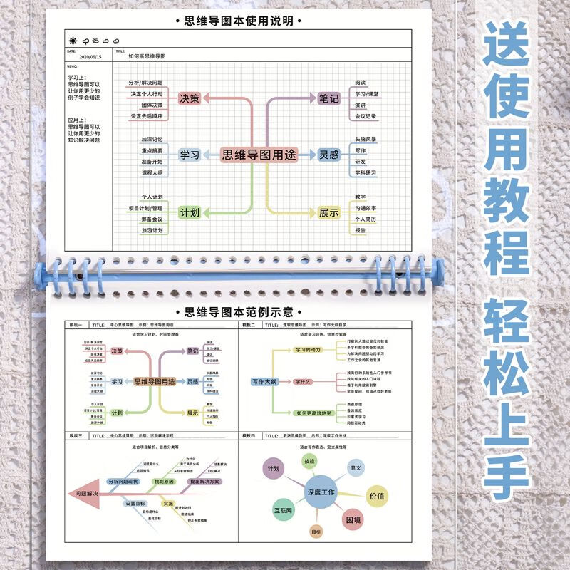 经美B5活页思维导图笔记本子可拆卸网格加厚软壳简约大学生考研专用 B5蓝-1壳2芯 软壳【思维导图本】60张120页/芯详情图