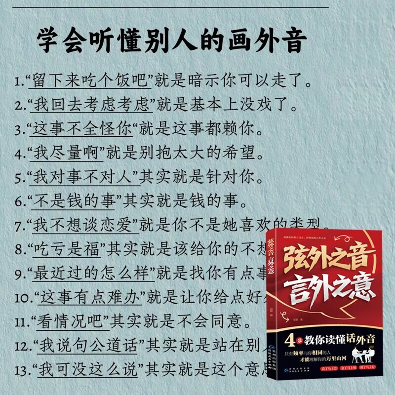 【京东正版】弦外之音言外之意 中国式场面话 高情商聊天术 办事的艺术 幽默沟通学提出情商社交口才书籍 【抖音同款-官方正版单本】弦外之音言外之意详情图