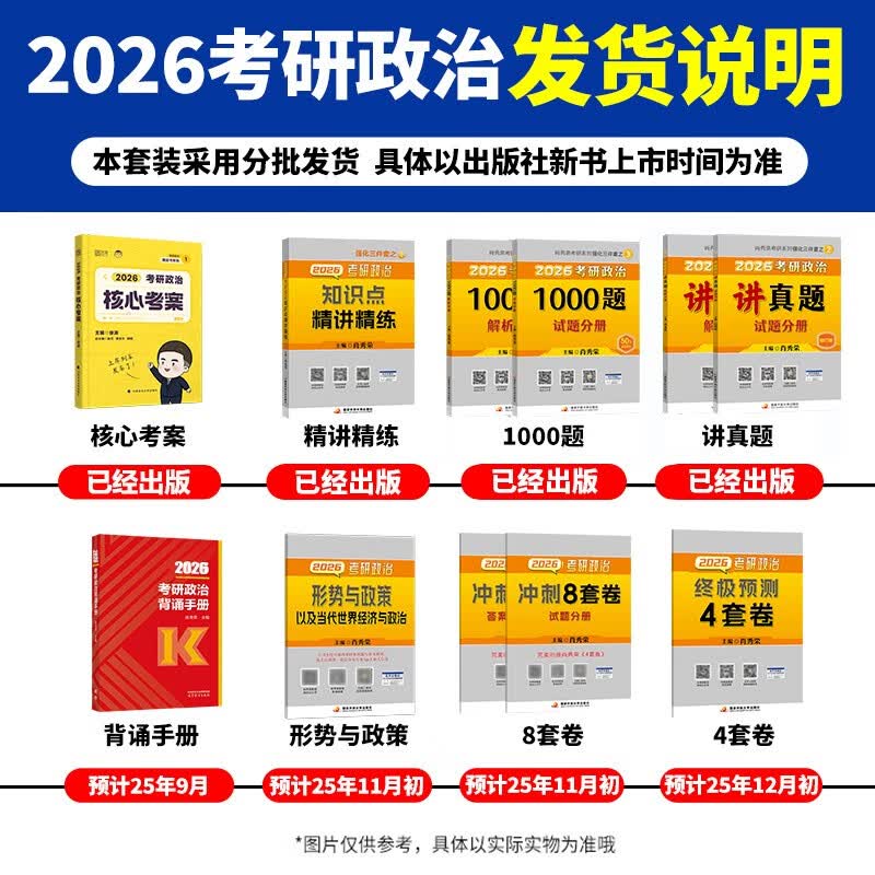 当当网】2026肖秀荣考研政治1000题肖四肖八精讲精练讲真题背诵手册肖秀容肖4肖8全家桶形势与政策 2026肖秀荣八套卷(先发25版形策)详情图