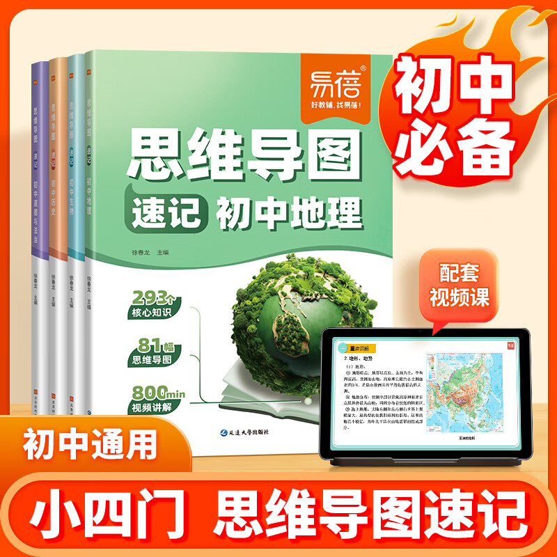 易蓓初中小四门思维导图速记历史地理生物道德与法治考点清单大全中考生地会考七八九年级知识点大全 历史+道法详情图