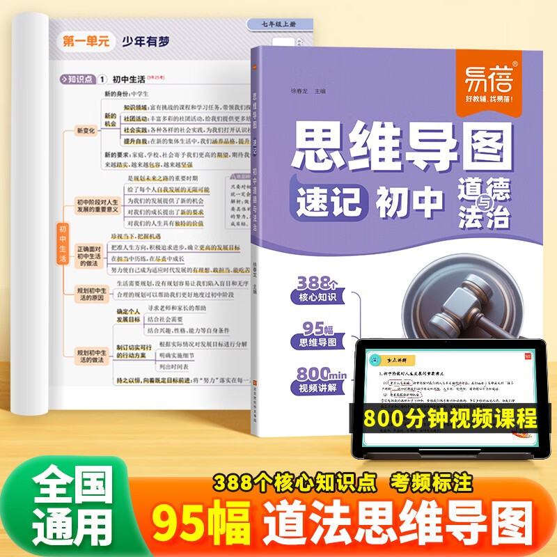 【易蓓】思维导图速记初中道德与法治 核心考点归纳中考政治知识清单大盘点知识点大全复习预习教材全解详情图