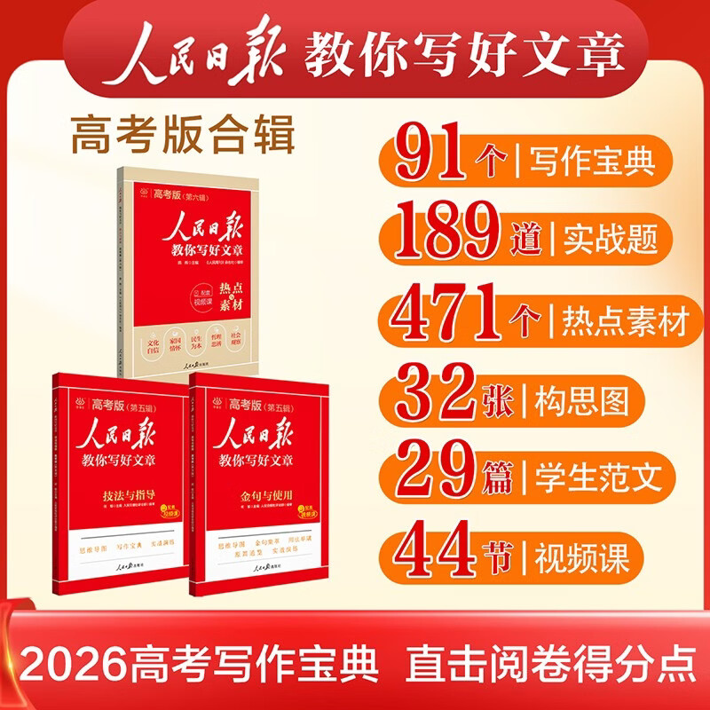 [官方指定正版] 套装2册 2025高中版人民日报教你写好文章：热点与素材+金句与使用 高中生作文素材优美句子积累例文范文美文赏析高考高分满分作文...详情图