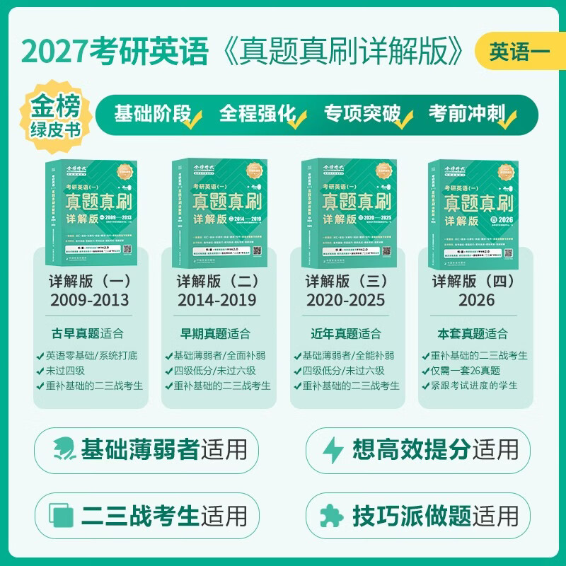 绿皮书2026考研英语真题真刷详解版 【【一】+【二】+【三】+【四】】【英语一】 4本套详情图