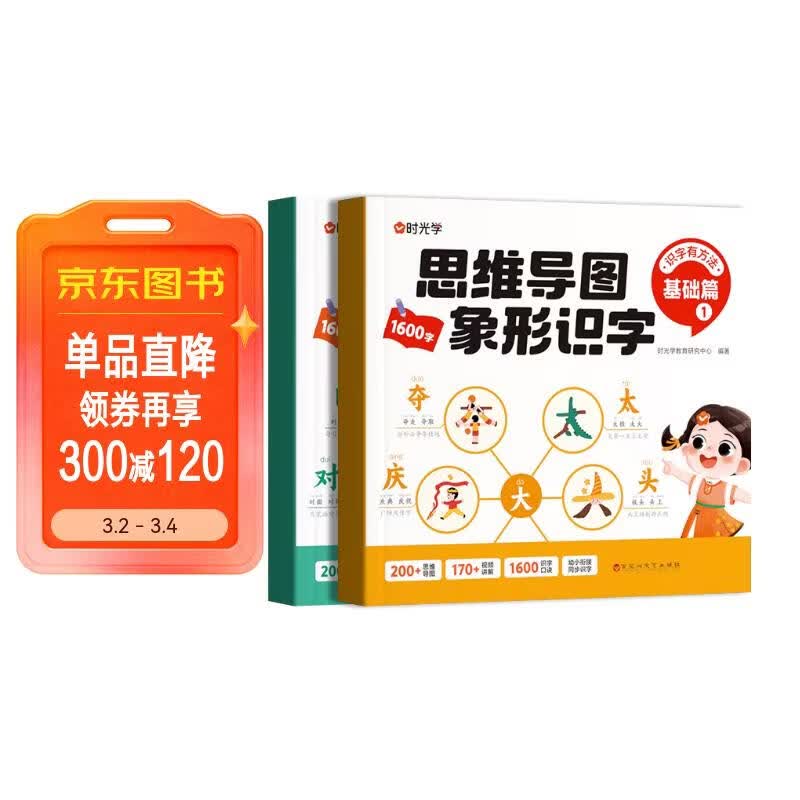 【时光学】思维导图象形识字基础篇全2册小学速记汉字识字口诀趣味识字1600字生字组词神器详情图