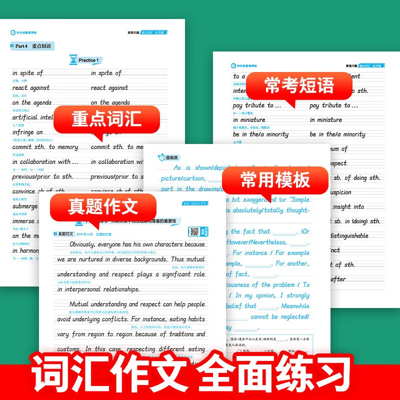 【包邮】墨点字帖 大学英语六级考试(视频版)衡水体英文写作高频词汇考研真题作文备考字帖（2本）详情图