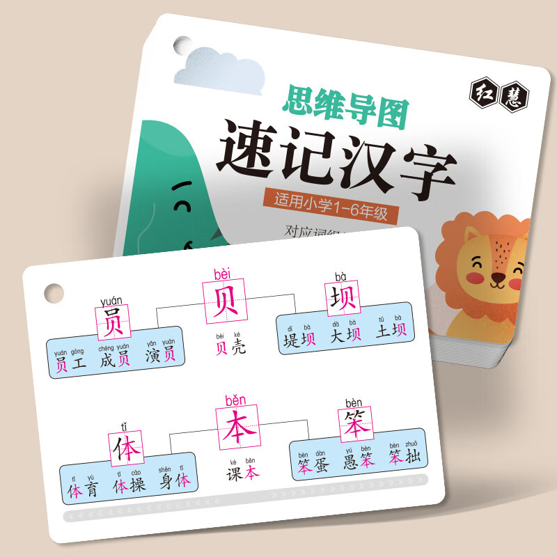小学生思维导图速记汉字偏旁部首识字卡早教启蒙基础启蒙教育卡片 思维导图速记汉字