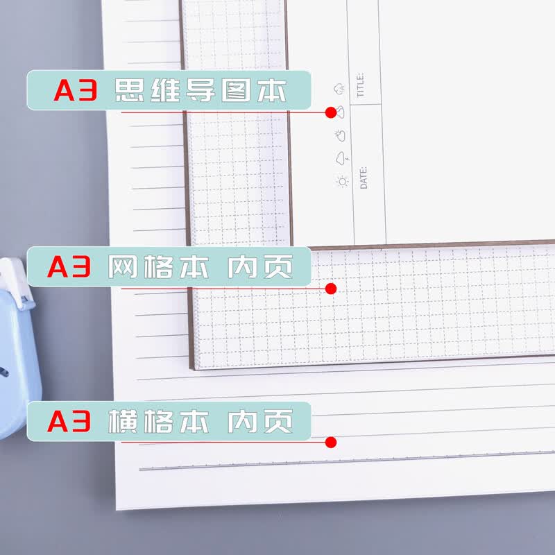超大号A3思维导图笔记本子 加厚空白网格本设计手绘记事本 A4空白本100克 铁圈 1本详情图
