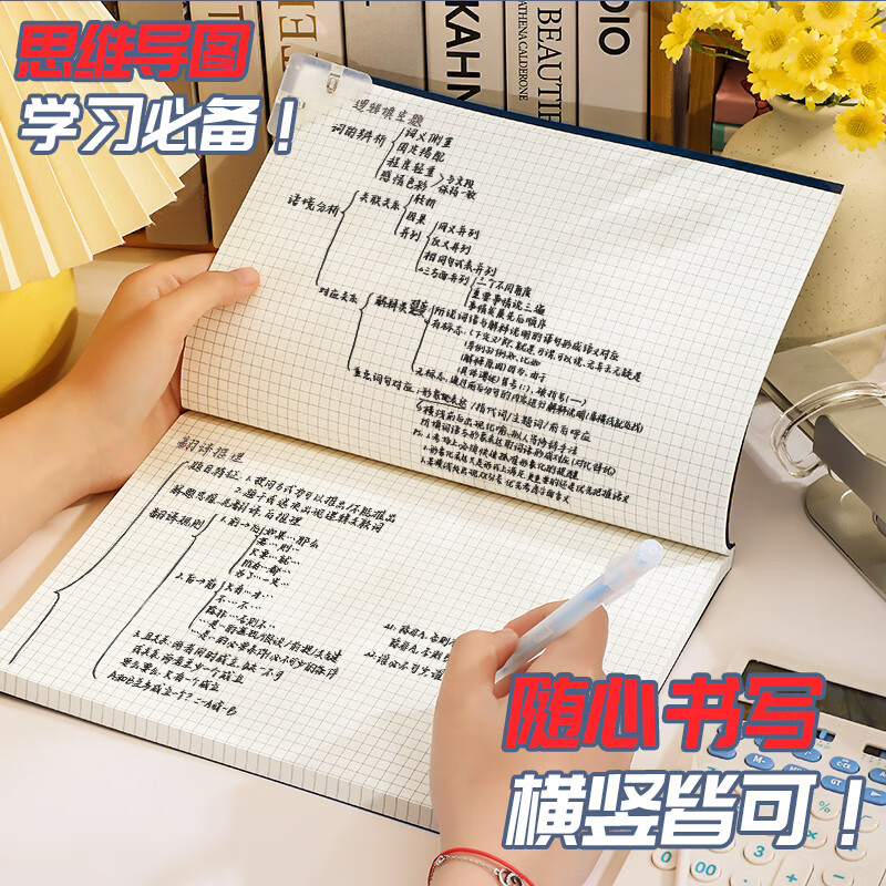 佐澜哲  思维导图方格笔记本本子B5网格康奈尔本子高颜值考研可撕上翻牛皮纸本子大学生考研日记本 蓝详情图