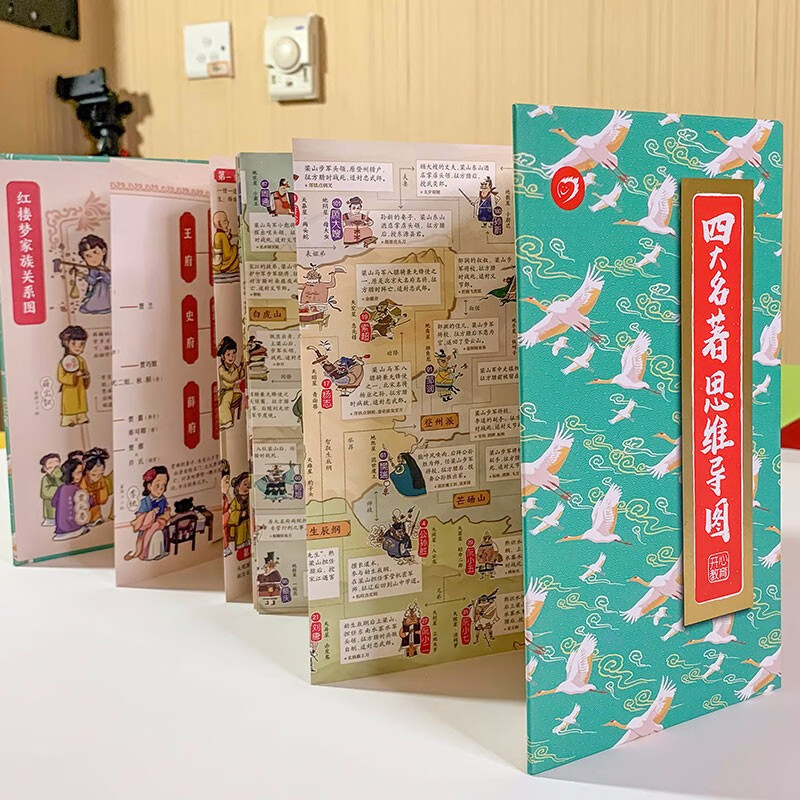 四大名著思维导图折页画册 中小学生中国古典文学名著漫画解读西游记红楼梦水浒传三国演义人物关系图