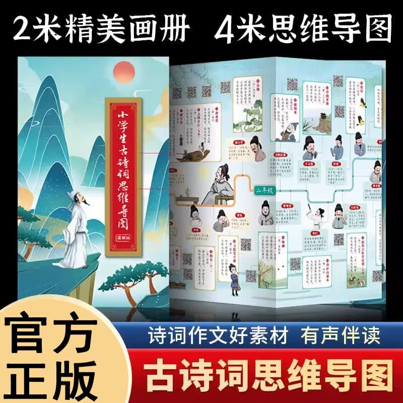 小学生古诗词思维导图（漫画版有声伴读画册）新课标涵盖小学生必背古诗词75+80首 古诗词漫画书图详情图
