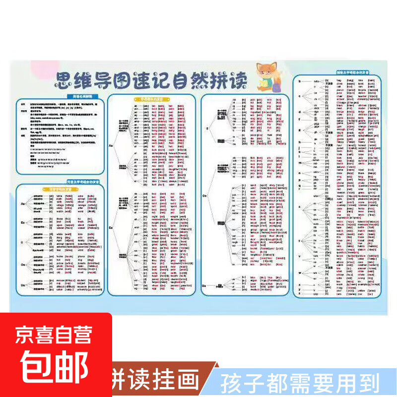 儿童学习挂图全套早教识字拼音字母加减法乘法口诀知识笔记挂图 思维导图速记自然拼接