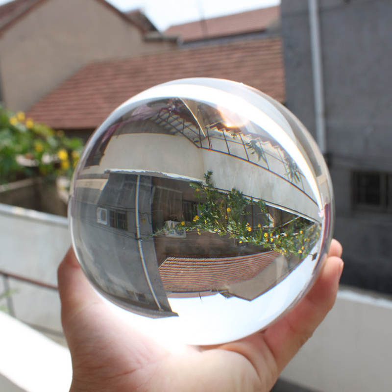 芷墨 水晶球透明玻璃办公室开业乔迁摆件风景物摄影魔术生日水晶装饰 12厘米水晶球（木底座）