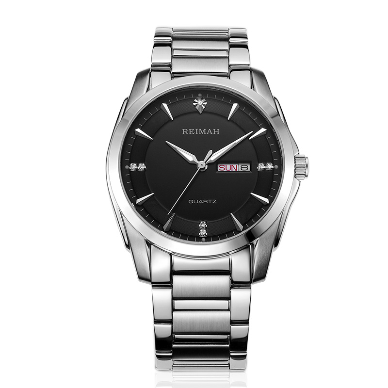 雷迈表(reimah)手表 钢带石英表复古休闲日历情侣表男款女表6095m/l